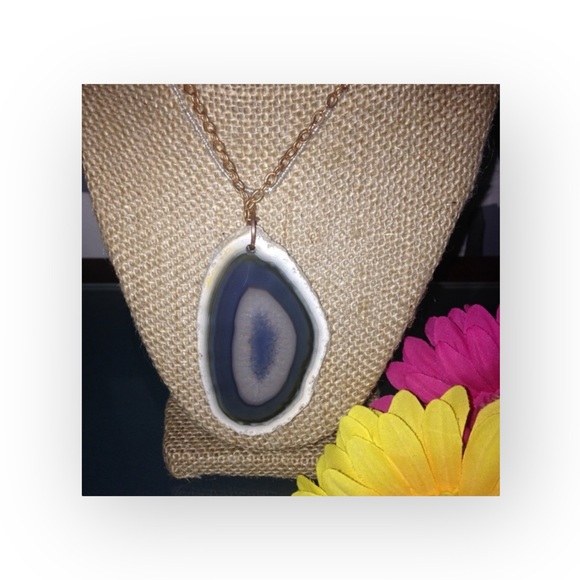 new Robert Rose ✲ Polished Agate Slab Statement Necklace ✲ Rose Gold Link Chain - Picture 9 of 16